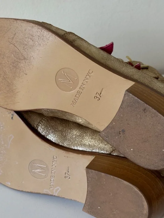 MODERN VICE NYC Handmade Leather Boot Metallic Gold Zip Up Buckle Size 37 Fringe - Picture 14 of 15